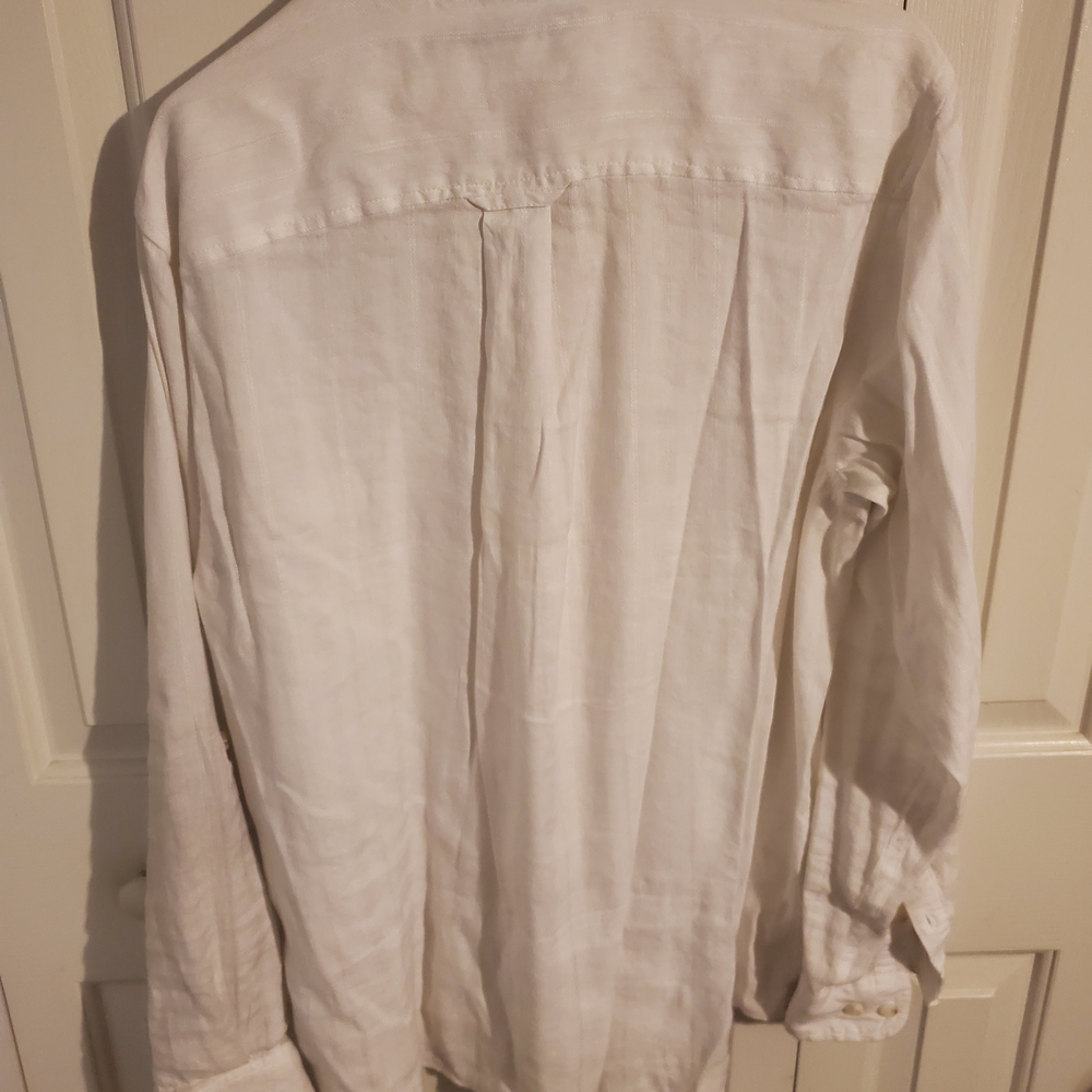Caribbean Men's White Button-Down Linen Shirt - Picture 5 of 5